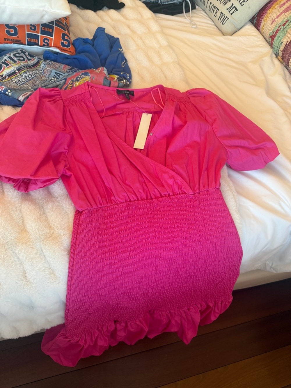 Aqua Hot Pink Smocked Mini Dress
